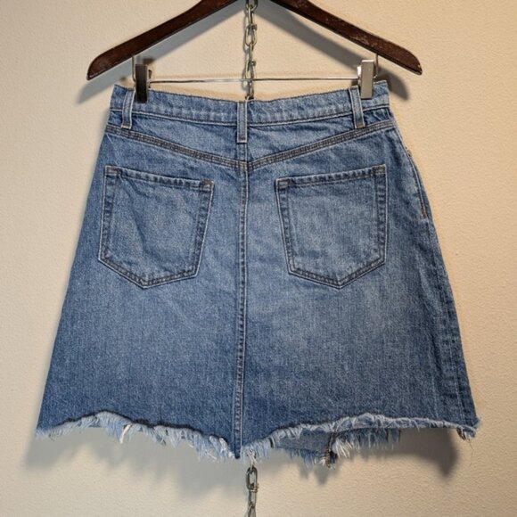 BLDWN Women Andie Frayed Fringe Asymmetric Hem Denim Jean High Waist Mini Sz 27 - Picture 7 of 8